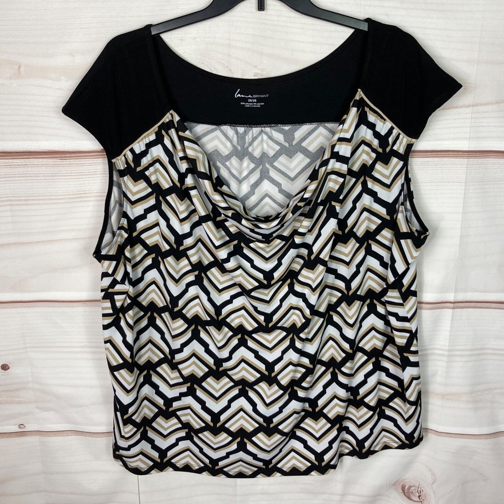 Lane Bryant Top Women 26 28 Black Cowl Neck Blouse Cap Sleeve Knit Pullover